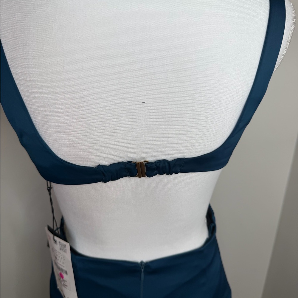 Zara Teal Satin Scoop-Neck Midi Dress - Picture 8 of 9